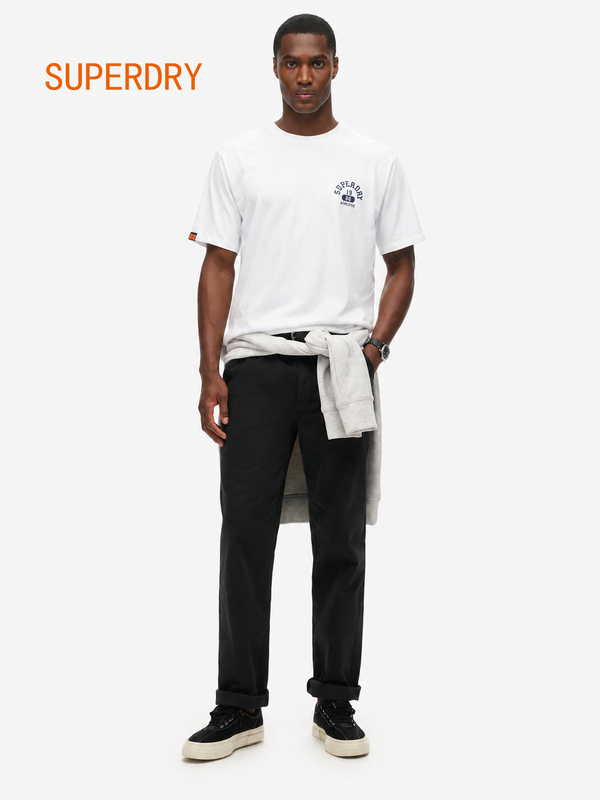 Superdry Extreme Dry Summer Crew Neck Short-Sleeve T-Shirt for Men, Loose Fit, Sweat-Absorbent, Breathable, Sports, New Export White Cotton T-Shirt