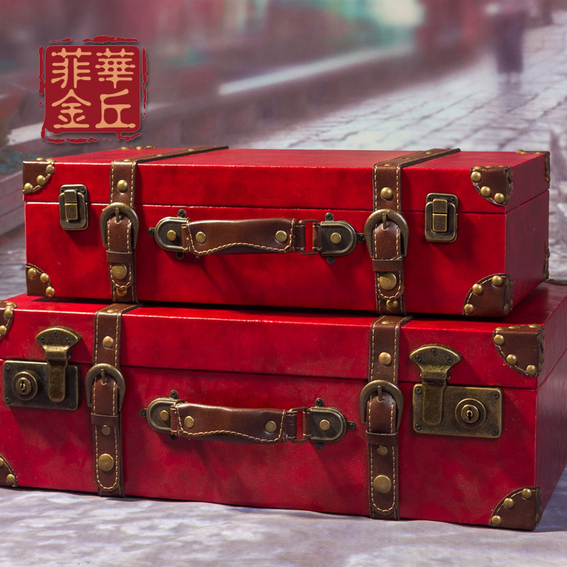 Feihua Jinqiu Wedding box Dowry box Red suitcase Bride wedding dowry box Vintage hand luggage pressure box