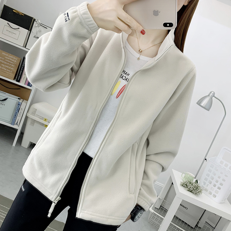 Fleece Jacket for Women in Autumn and Winter, Windproof and Warm, Polar Fleece Cardigan Sweatshirt, Outdoor Running Sports Double-Sided Fleece Stand-Up Collar Jacket