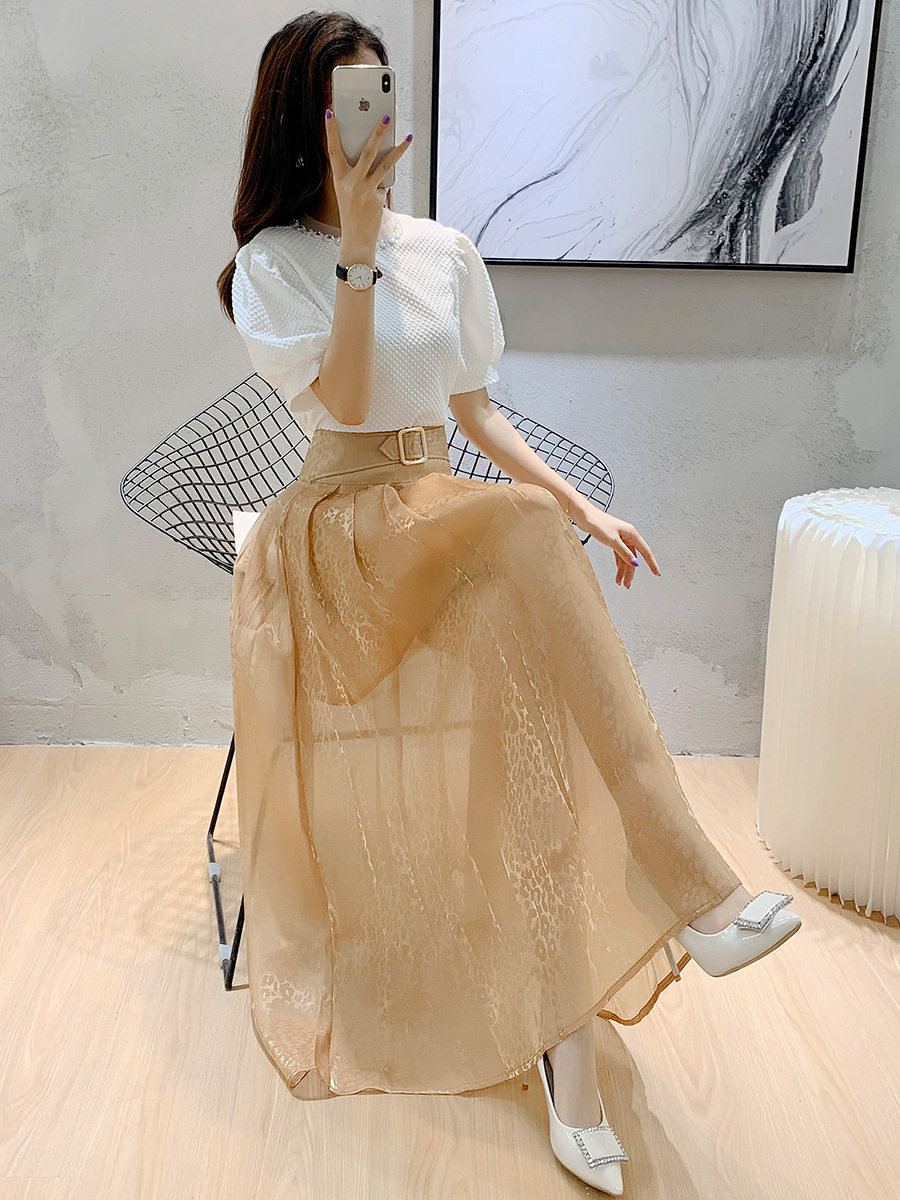 Sandro Beytagh2022 Summer women suit dress fashion advanced sensfeel T-shirt bright silk half body dress Two sets