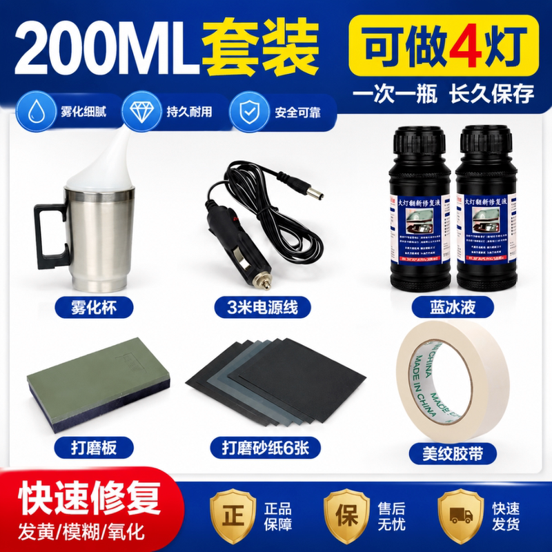 Car Headlight Refurbishment Repair Fluid Tool Kit, Car Light Scratch and Yellowing Cleaning Agent, Quick-Brightening Coating Polish