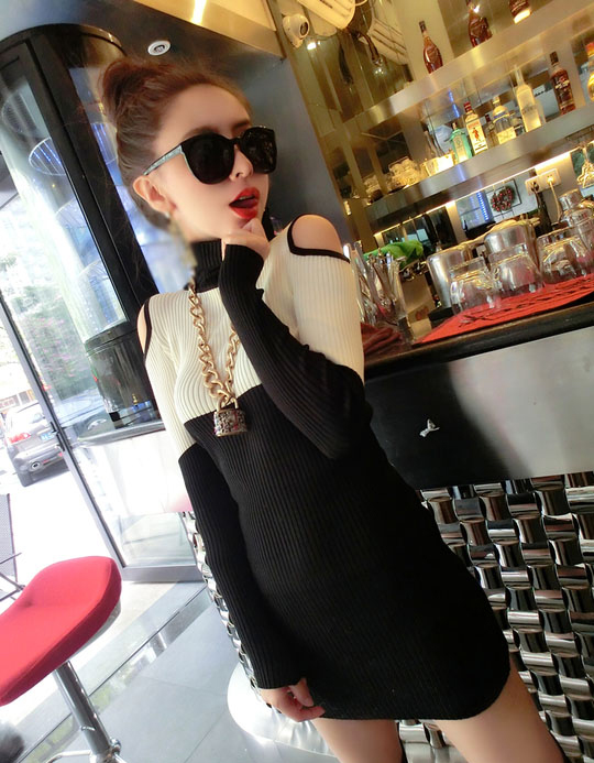 Sexy khâu off-the-vai đan đầm hộp đêm của phụ nữ mùa thu và mùa đông mới 2018 là gói mỏng hip dưới váy thủy triều quần áo nữ đẹp