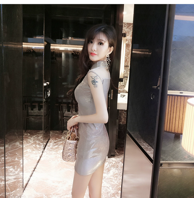 Mùa hè 2018 sản phẩm mới nữ trang trí cơ thể khuôn mặt sáng sủa cải tiến ngắn sườn xám gợi cảm lĩnh vực váy ngủ siêu rỗng