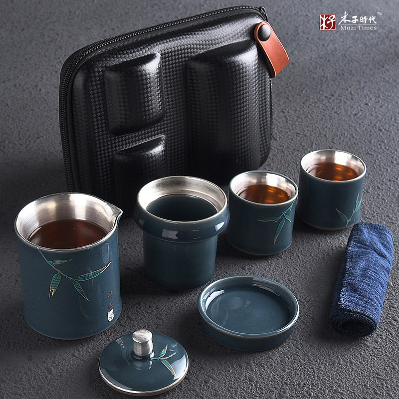 silver mug 999 pure silver ceramic water glass with silver office tea cup mark cup filter kung fu travel tea set