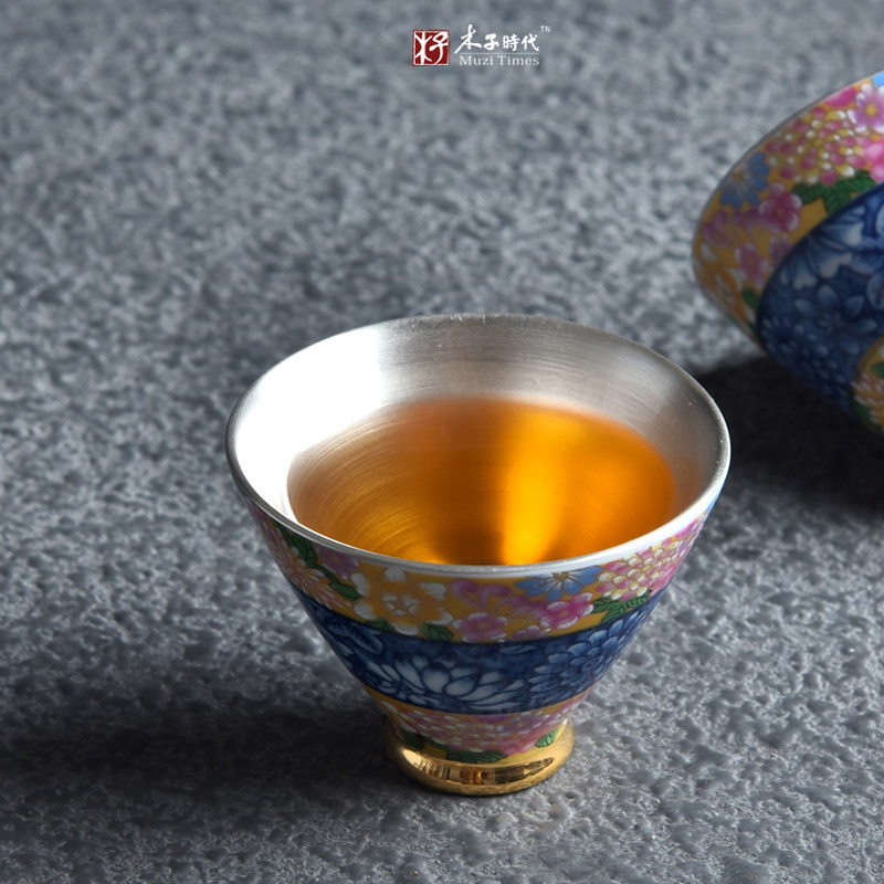 Pure silver Jingdezhen Qinghua porcelain inlaid silver ceramic tea cup Gongfu tea with silver single cup of tea drinking cup Master's cup tea cup