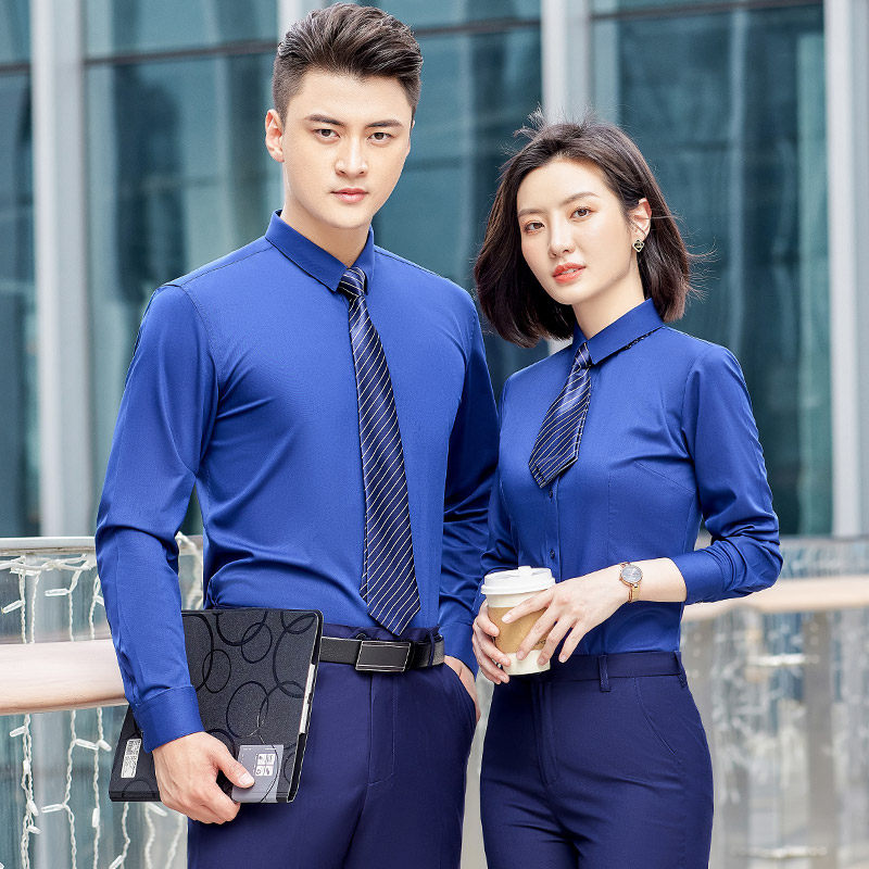 Stretch professional shirt women's long-sleeved men's and women's work clothes iron-free tooling temperament formal dress custom embroidered LOGO shirt size