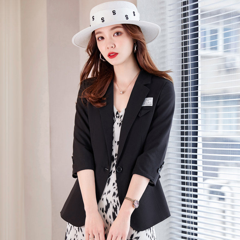 Black Suit Woman Short Middle Sleeve Small Subblouse 2022 Summer New Casual Career Thin Western Suit Jacket