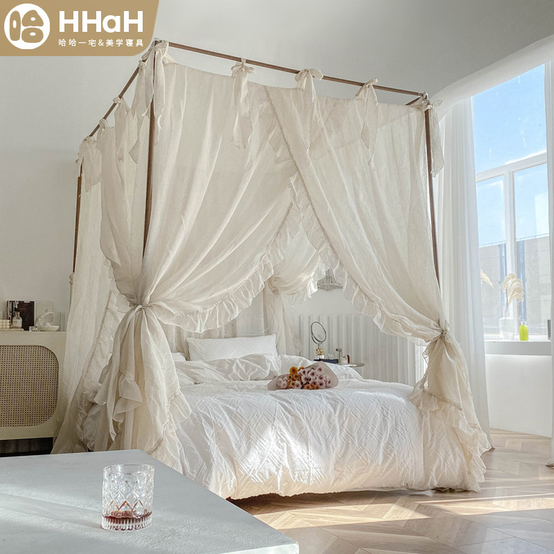 HHaH Advanced Linen Color Home Court Bed Nets Three Doors 1 8m Beds Min Juku Wind Network Red-style Bed Mantle-Taobao