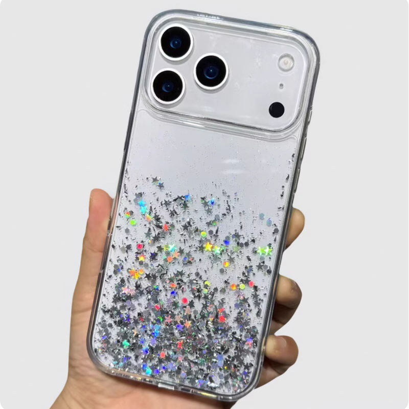 Xishang Is Suitable for Apple 17Promax Starry Transparent Case 16Pro/Huawei P90Promax Mobile Phone Protective Color Case P80 Sparkling Glitter Fairy Case Color Case Anti-Fall Mobile Phone Case