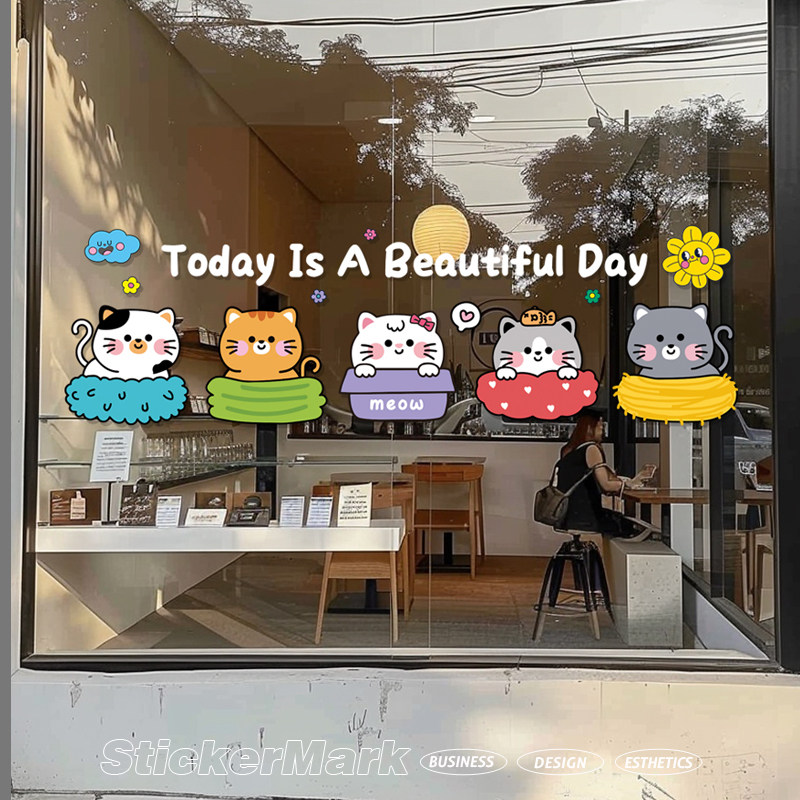 宠物店装饰用品玻璃门窗静电贴纸猫咖宠物医院猫咪诊所防撞贴双面