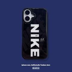 Nike case — Nike Trendy Fashionable Tempered Glass Phone Case: Black & White – iPhone 16, iPhone 15, iPhone 14, iPhone 13,