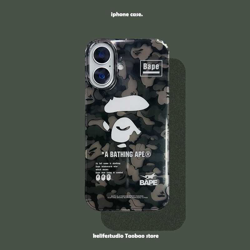 Bape Ape Head Street Style Glossy 17Pro Protective Case 16Pro Max Trendy Brand 15 Compatible iPhone 14 Pro Max Apple 13 Phone Case