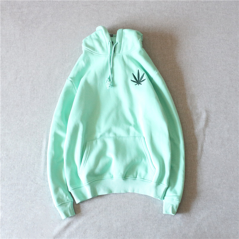 Châu Âu và Hoa Kỳ đường phố thương hiệu thêu lá gai nam và nữ cộng với áo len nhung áo len hip hop hoodie nam đôi áo dài tay áo hoodie xám