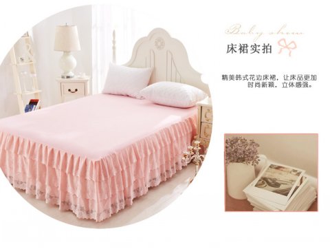 Váy ngủ ren mùa xuân và hè cao cấp phiên bản Hàn Quốc của công chúa gió giường Simmons bảo vệ chăn đơn mảnh trải giường trái tim cô gái - Váy Petti drap giường có viền