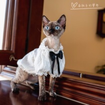 GINGERAIN German cat clothes hairless cat summer baby shirt bubble sleeve bow black and white contrast shirt