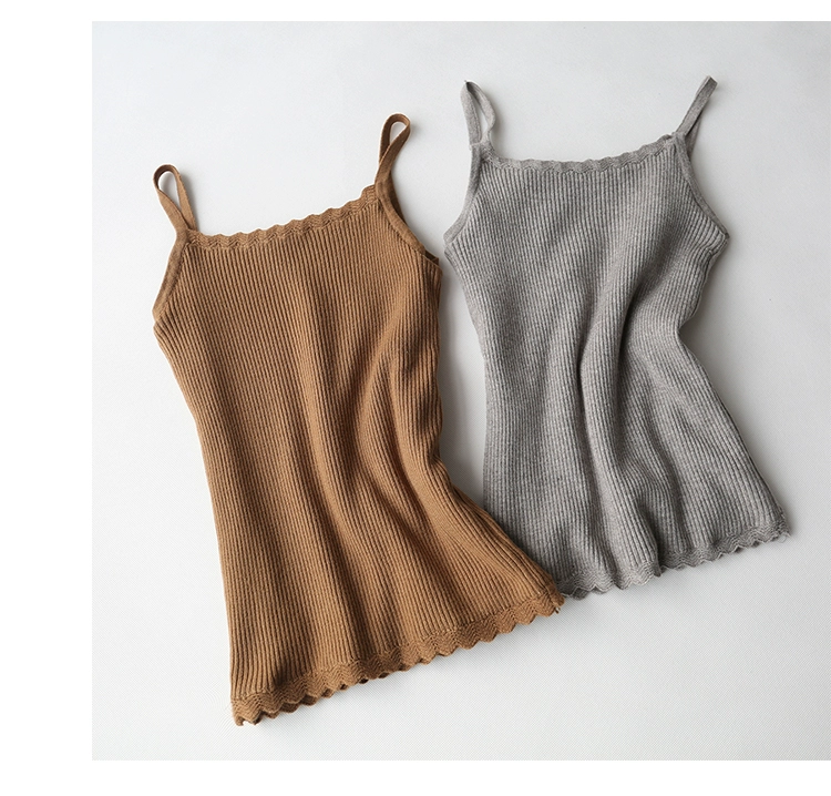 Mùa thu đông mới ren cổ áo cộng với dây đeo nhung đan áo vest nữ Slim dày áo ấm thun thun đáy thủy triều thiết kế thời trang nữ