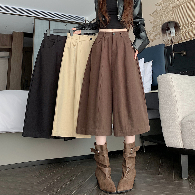 Washed Cotton Suit Wide-Leg Pants for Women, Spring and Autumn 2026 New Style, Petite Six-Point Pants, Loose Straight-Leg Seven-Point Casual Pants