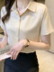 Chiffon shirt women's summer 2026 new style thin and mature professional shirt polo collar short-sleeved right shoulder top