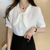 Рубашка, модная летняя одежда с бантиком, короткий рукав, 2025 года