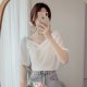 Chiffon shirt women's summer dress French chic design sense niche v-neck bubble short-sleeved t-shirt foreign style collarbone top