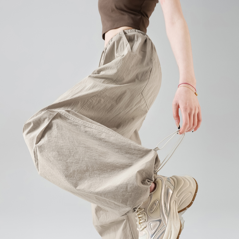 Khaki Quick-Dry Work Pants for Women, Summer Thin Style, Petite Loose Straight Wide-Leg Pants, Versatile Jogger Sports Pants