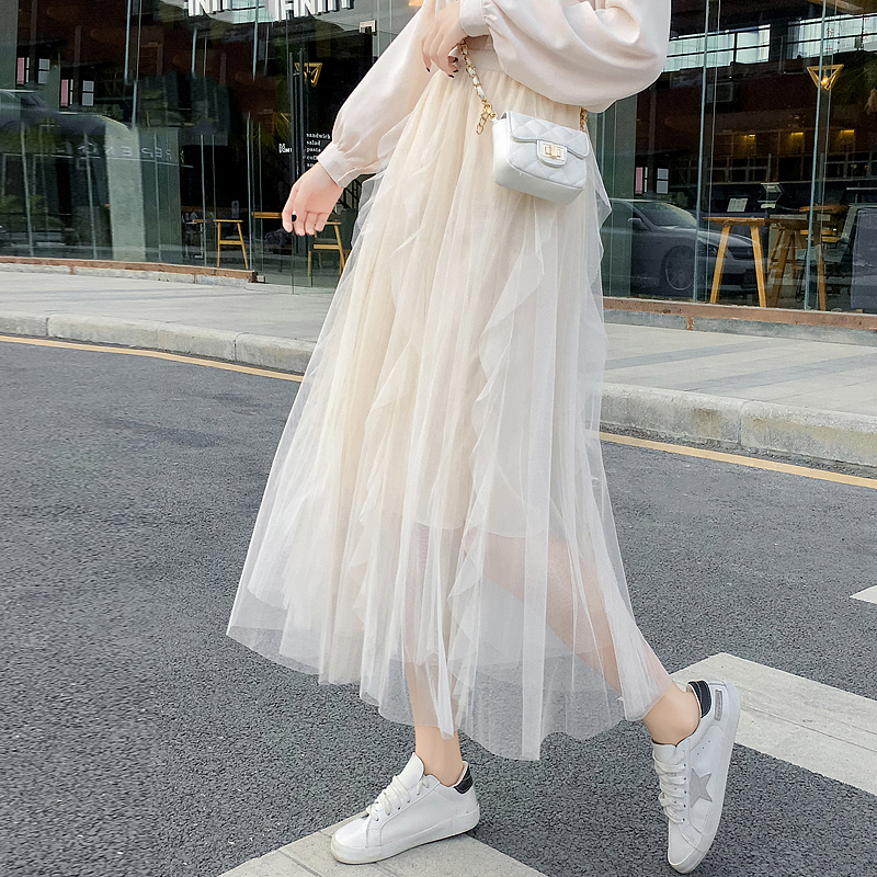 Yarn skirt female 2022 spring and autumn new mesh skirt long version fairy skirt chic gentle lower body long skirt tide