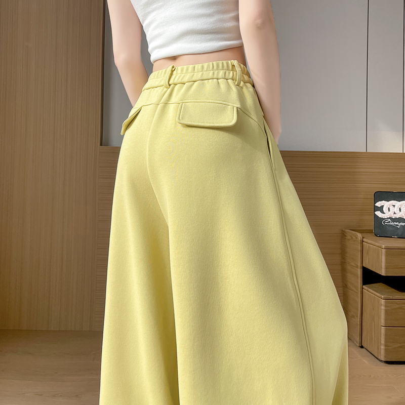 Yellow Sports Sweatpants for Women, Summer 2026 New Style, American-Style Curved Pants, Petite Size, Jogger Casual Versatile Wide-Leg Pants