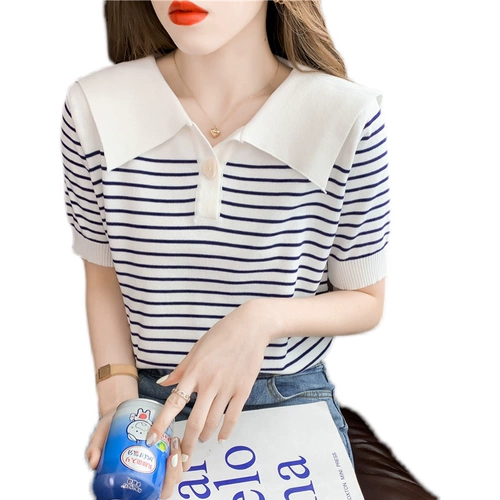 Трикотажная летняя тонкая футболка с коротким рукавом, кукла, коллекция 2023, в западном стиле, кукольный воротник