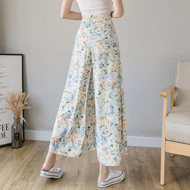 White hakama women's summer half-length wide-leg pants chiffon casual pants loose slit nine points summer thin drape pants