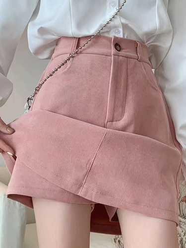 Комплект, весенние штаны, приталенная матовая юбка, осенний, высокая талия, с акцентом на бедрах