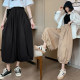 Khaki eight-point wide-leg pants women's spring, autumn and summer elastic waist hakama cropped pants bloomers casual women's hakama pants