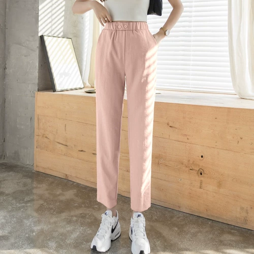 Шелковые тонкие приталенные штаны для отдыха, из хлопка и льна, оверсайз, высокая талия, свободный прямой крой