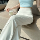 Белые шелковые тонкие штаны, костюм, подходит для подростков, высокая талия, свободный прямой крой