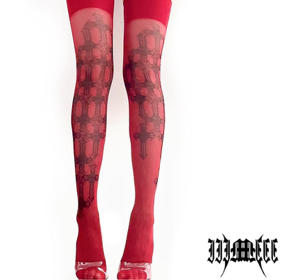 IIIMIII Dark Original Design Cross irregular splicing Hot Girl red stockings
