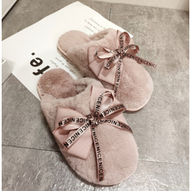  2019 new cotton slippers womens warm thick cute bow womens moon shoes home indoor fluffy slippers