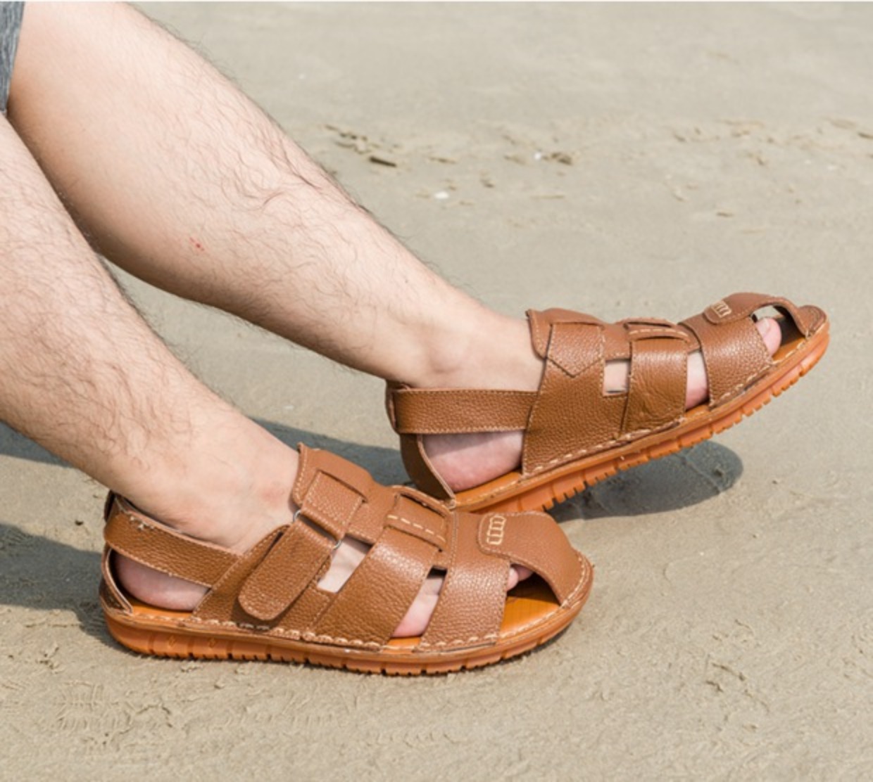 Giày da bò nam gân da giản dị Baotou nam sandal đế mềm đế mềm chống trơn đi biển mùa hè 2018 shop giày
