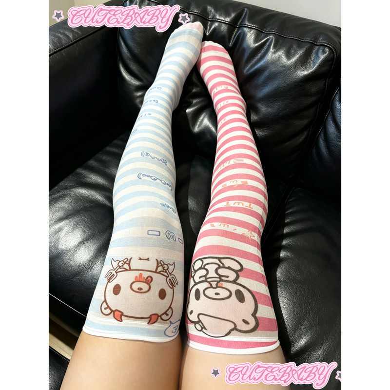 Cutebaby Original Violent Bear Striped Subculture Cute Cartoon Long Socks for Women, Cute Soft Girl Japanese Style Cutebaby Original Violent Bear Striped Subculture Cute Cartoon Long Socks for Women, Cute Soft Girl Japanese Style