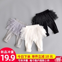  Girls leggings Spring and Autumn female baby fake two-piece culottes Children wear thin 0-3 years old 2 baby Western style trousers and skirts