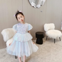 Childrens dress Dress Summer Dress Girl Bubble Sleeve Aisha Princess Dresses 61 Gown fish Ji Bright Sheet Fluffy Dress