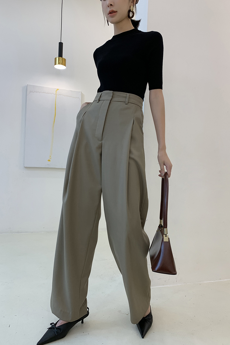 MAGGIE HAN 2020 Spring / Summer New 100 Hiện Thin len quần cổi quần Straight Phụ nữ