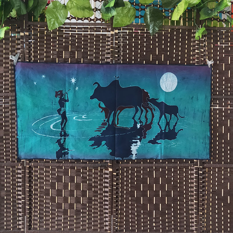 Chinese Miao ethnic wax dyeing cloth art hanging painting retro hanging cloth minimalist home wall painting ethnic wind live background decorative cloth