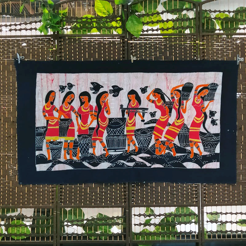 Hand-dyed cloth Living room wall canvas decorative background cloth Home mural Retro Chinese cloth art Miao Batik painting