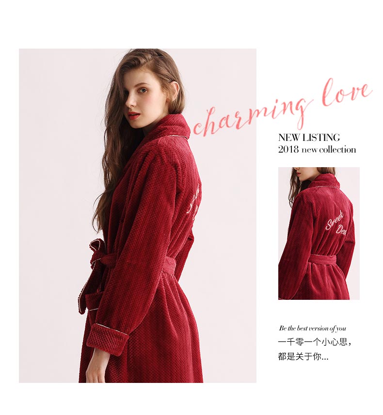 Giấc mơ ngọt ngào mùa đông san hô nhung áo choàng nữ lớn màu đỏ đồ ngủ cô dâu áo choàng buổi sáng mùa đông dày áo choàng flannel - Night Robe shop do ngu 
