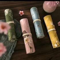 Pencil bag Female national style small fresh pencil bag Junior high school students primary school students stationery bag Canvas roller curtain roll pen bag large