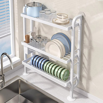 Kitchen Storage Rack, Sink with Extremely Narrow Edge, Draining Bowl Rack, No-Drill Wall-Mounted Dish Rack, Storage for Dishes and Plates, Dishwashing Rack