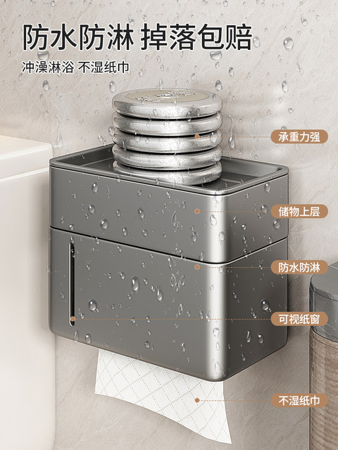 Bathroom Toilet Paper Holder, Punch-Free Wall-Mounted Tissue Box, Toilet Tissue Box, Roll Paper Holder, Toilet Paper Storage Rack