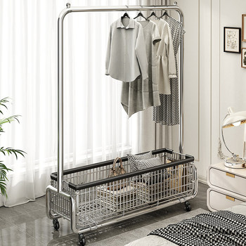 Clothes Rack Floor-Standing Bedroom Movable Household Clothes Drying Rack Indoor Bedside Clothes Hanging Storage Rack Coat Rack