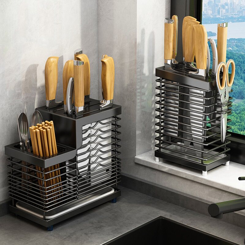 304 stainless steel knife rack kitchen countertop rack household kitchen knife chopsticks integrated wall-mounted storage rack