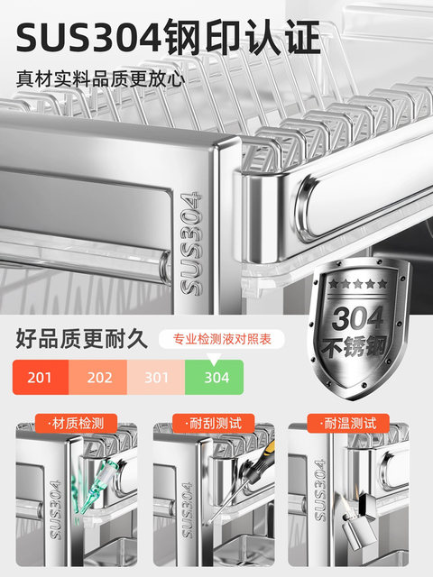 304 Stainless Steel Drain Rack for Home Kitchen, Multifunctional Bowl Cabinet for Storing Bowls, Plates, and Dishes