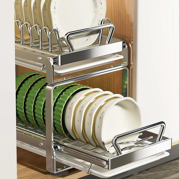 Dish Storage Rack Stainless Steel Bowl Rack Kitchen Storage Rack Cabinet Drawer-Type Pull-Out Basket Dish Draining Rack